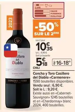 Carrefour Concha y Toro Casillero del Diablo Carmenere offre