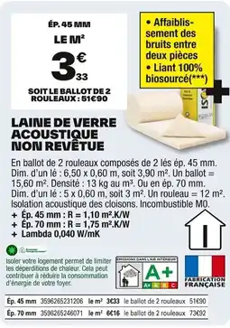 Brico Dépôt Laine de verre acoustique non revêtue offre