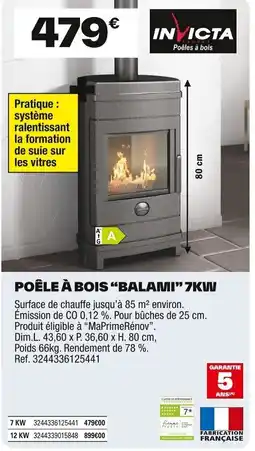 Brico Dépôt INVICTA Poêle à bois "balami" 7kw offre