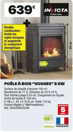 Brico Dépôt INVICTA Poêle à bois "vosges" 8 kw offre