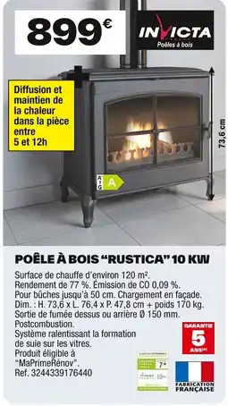 Brico Dépôt INVICTA Poêle à bois "rustica" 10 kw offre