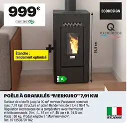 Brico Dépôt Poêle à granulés "merkuro" 7,91 kw offre
