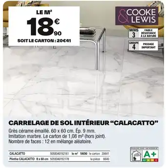 Brico Dépôt COOKE & LEWIS Carrelage de sol intérieur “calacatto" offre