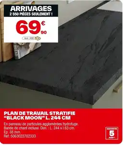 Brico Dépôt Plan de travail stratifie "black moon" l. 244 cm offre