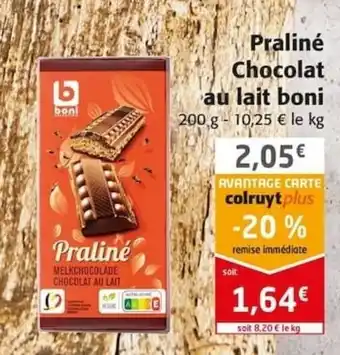 Colruyt Praliné Chocolat au lait boni offre