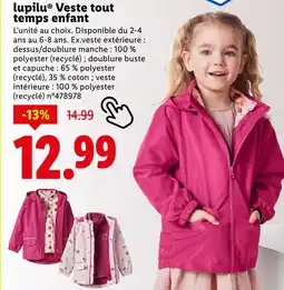 Lidl Lupilu Veste tout temps enfant offre