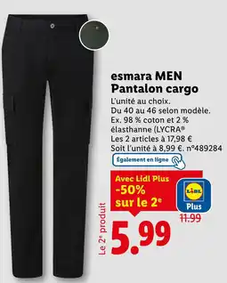 Lidl esmara MEN Pantalon cargo offre