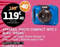 E.Leclerc Kodak - appareil photo compact wpz 2 bleu kodak offre