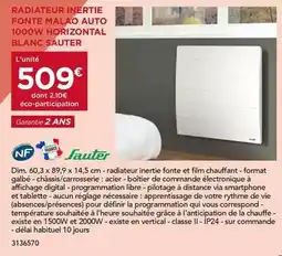 Gedimat Sauter - radiateur inertie fonte malao auto 1000w horizontal blanc offre
