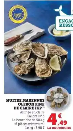 Hyper U Huitre marennes oleron fine de claire igp offre