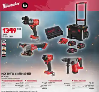 Master Pro MILWAUKEE Pack 4 outils m18 fpp4ae-533p offre