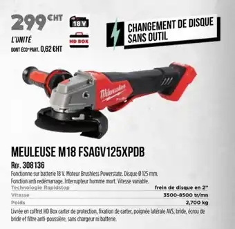 Master Pro MILWAUKEE Meuleuse m18 fsagv125xpdb offre