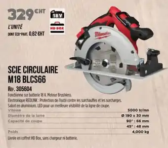 Master Pro MILWAUKEE Scie circulaire m18 blcs66 offre