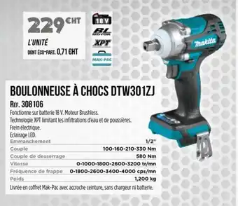 Master Pro MAKITA Boulonneuse à chocs dtw301zj offre