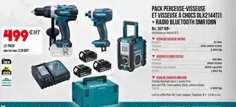 MAKITA Pack perceuse-visseuse et visseuse à chocs dlx2144tj1 + radio bluetooth dmr108n