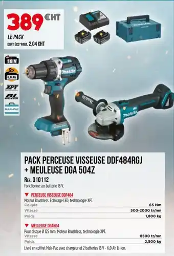Master Pro MAKITA Pack perceuse visseuse ddf484rgj + meuleuse dga 504z offre