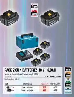 Master Pro MAKITA Pack 2 ou 4 batteries 18 v -6,0ah offre