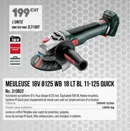 Master Pro METABO Meuleuse 18v 0125 wb 18 lt bl 11-125 quick offre