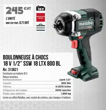Master Pro METABO Boulonneuse à chocs 18 v 1/2" ssw 18 ltx 800 bl offre