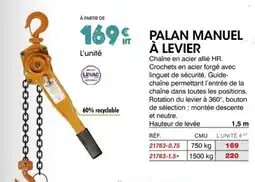 Master Pro Palan manuel à levier offre