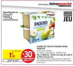 Intermarché PAQUITO Purée de fruits pomme-poire offre