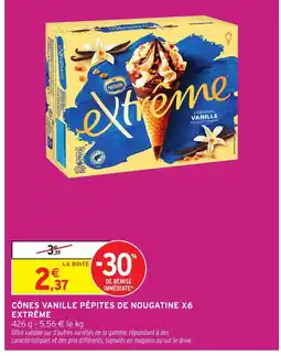 Intermarché EXTRÊME Cônes vanille pépites de nougatine x6 offre