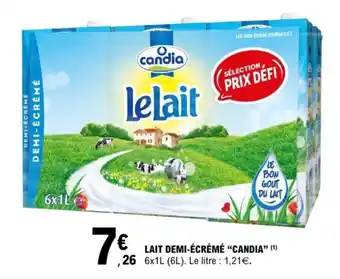 E.Leclerc Lait demi-écrémé candia offre