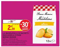 Intermarché BONNE MAMAN La madeleine x 12 sachets individuels citron offre