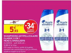 Intermarché HEAD & SHOULDERS Shampooing antipelliculaire classic 2 en 1 offre