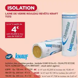 Gedimat Laine de verre rouleau revêtu kraft t1212 offre
