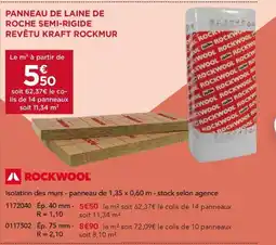 Gedimat ROCKWOOL Panneau de laine de roche semi-rigide revêtu kraft rockmur offre