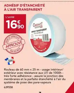 Gedimat Adhésif d'étanchéité à l'air transparent offre