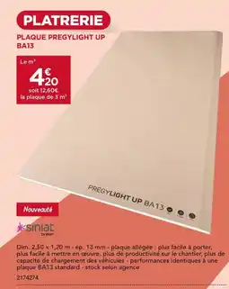 Gedimat Plaque pregylight up ba13 offre