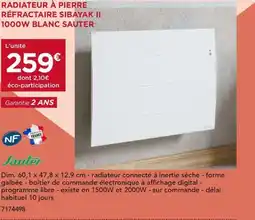 Gedimat SAUTER Radiateur à pierre réfractaire sibayak ii 1000w blanc offre