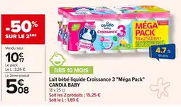 Carrefour CANDIA BABY Lait bébé liquide Croissance 3 Méga Pack offre