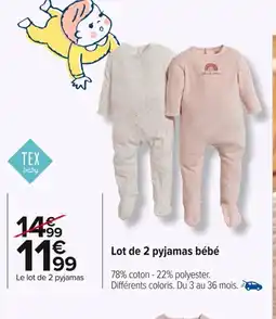Carrefour Lot de 2 pyjamas bébé offre