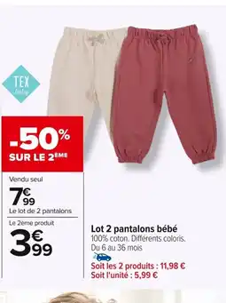 Carrefour Le lot de 2 pantalons offre