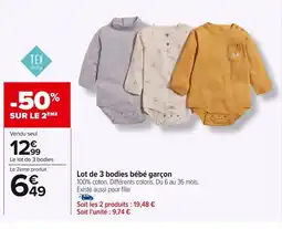 Carrefour Lot de 3 bodies bébé garçon offre