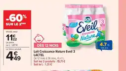 Carrefour Lait Croissance Nature Eveil 3 LACTEL offre