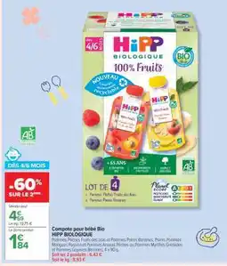 Carrefour Compote pour bébé Bio HIPP BIOLOGIQUE offre