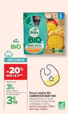Carrefour Brassé végétal Bio CARREFOUR BABY BIO offre