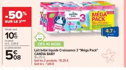 Carrefour Lait bébé liquide Croissance 3 Méga Pack CANDIA BABY offre