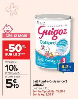 Carrefour Lait Poudre Croissance 3 GUIGOZ offre