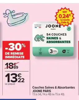 Carrefour Couches Saines & Absorbantes JOONE PARIS offre