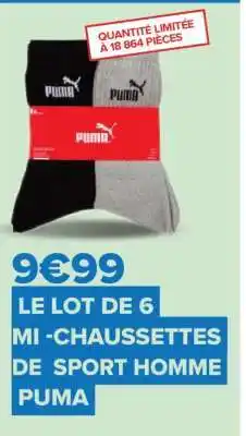 Carrefour Le lot de 6 mi-chaussettes de sport homme Puma offre