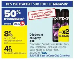 Carrefour Market Déodorant en Spray AXE offre