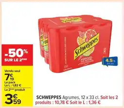Carrefour SCHWEPPES Agrumes, 12 x 33 cl offre