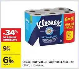Carrefour Essuie-Tout VALUE PACK KLEENEX Ultra Clean, 6 rouleaux offre