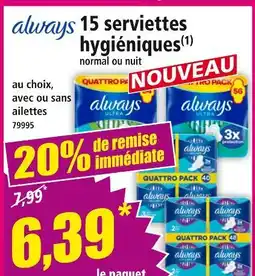 Norma Always 15 serviettes hygiéniques offre