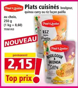 Norma PAUL & LOUISE Plats cuisinés boulgour, quinoa curry ou riz façon paëlla offre